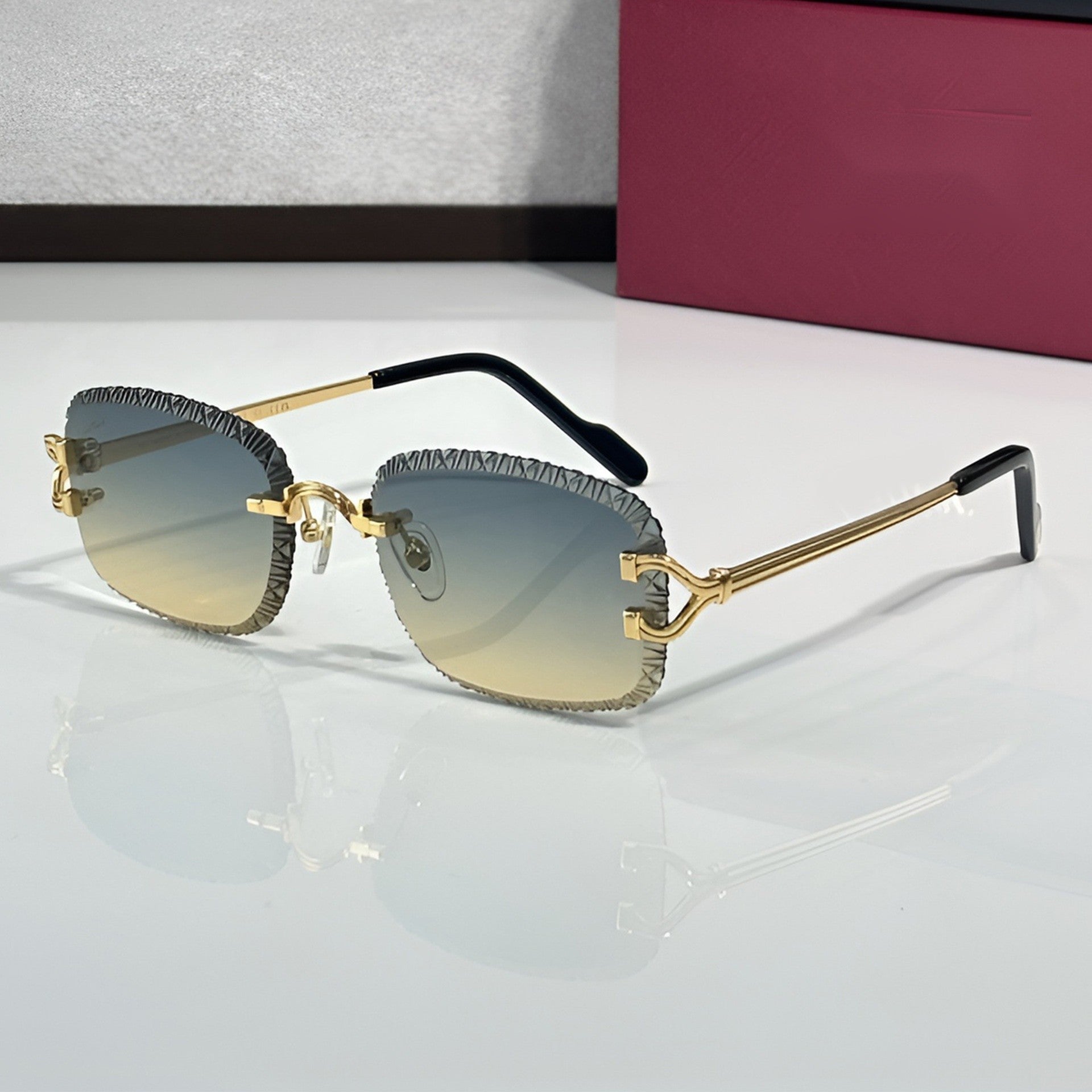 Diamond cut Big C Wires, blue to yellow gradient lenses, Cartier eyewear