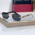 Rimless buffs Sunglasses Detroit style, solid dark blue lenses, Cartier eyewear