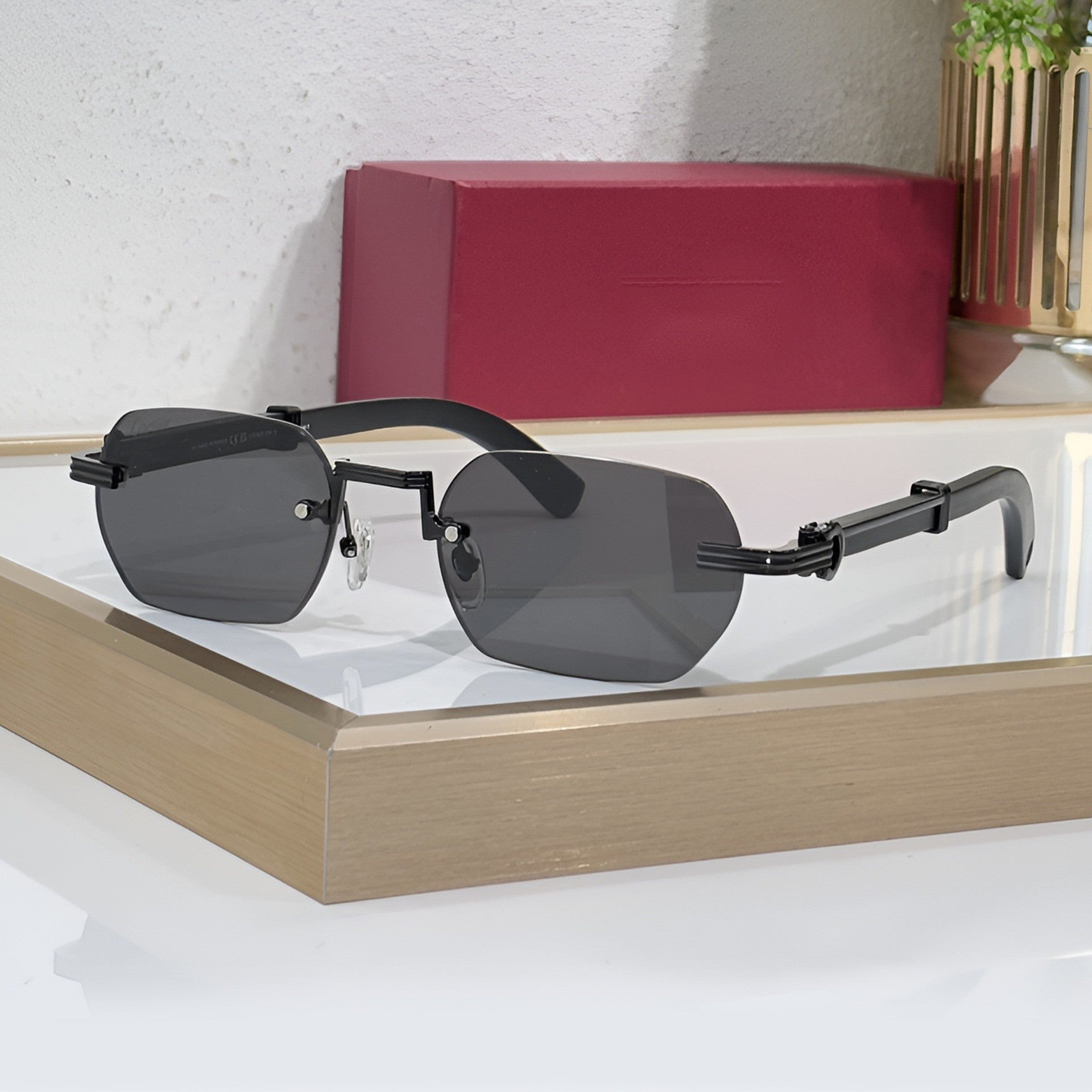 Rimless buffs Sunglasses Detroit style, grey gradient lenses, Cartier eyewear