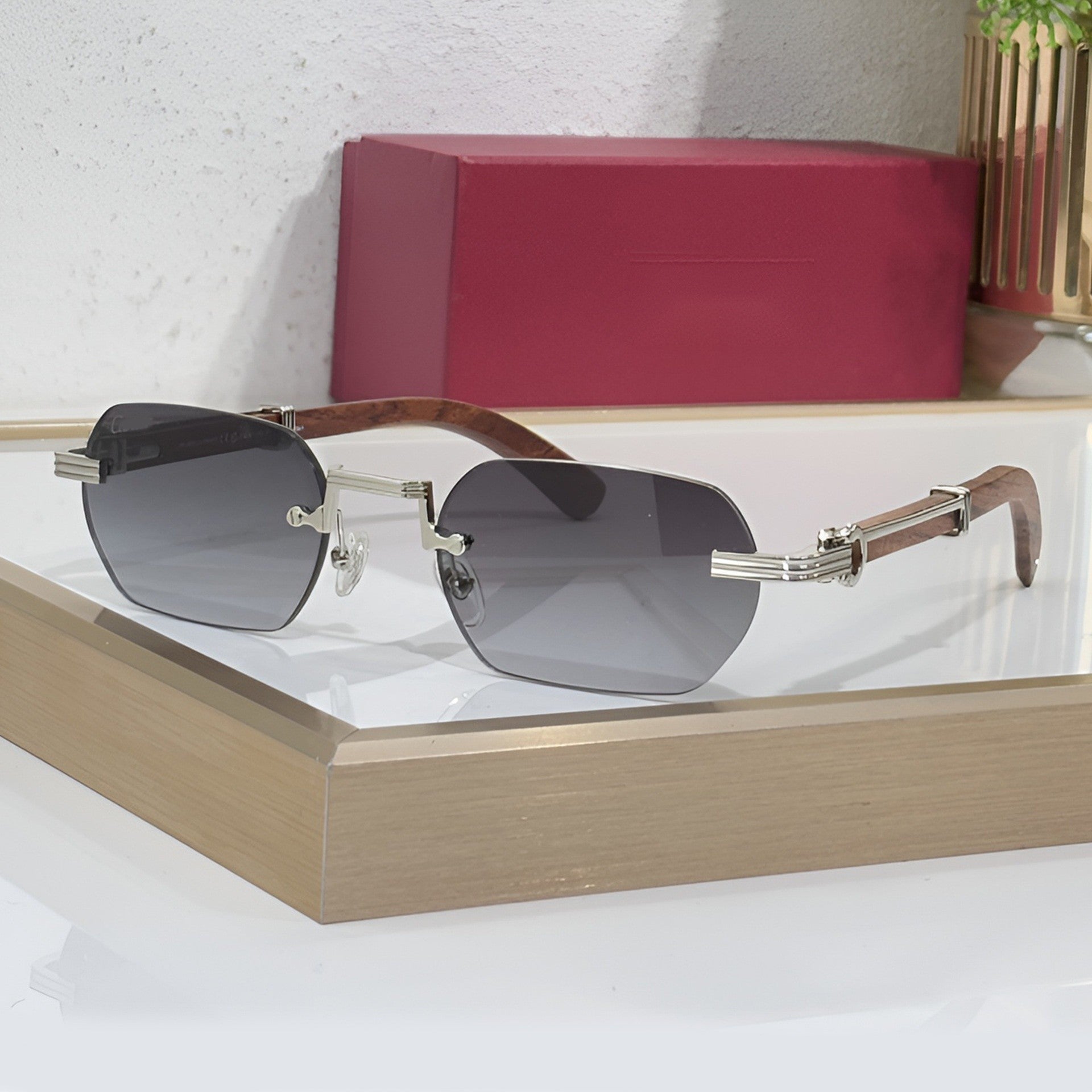 Rimless buffs Sunglasses Detroit style, grey gradient lenses, Cartier eyewear
