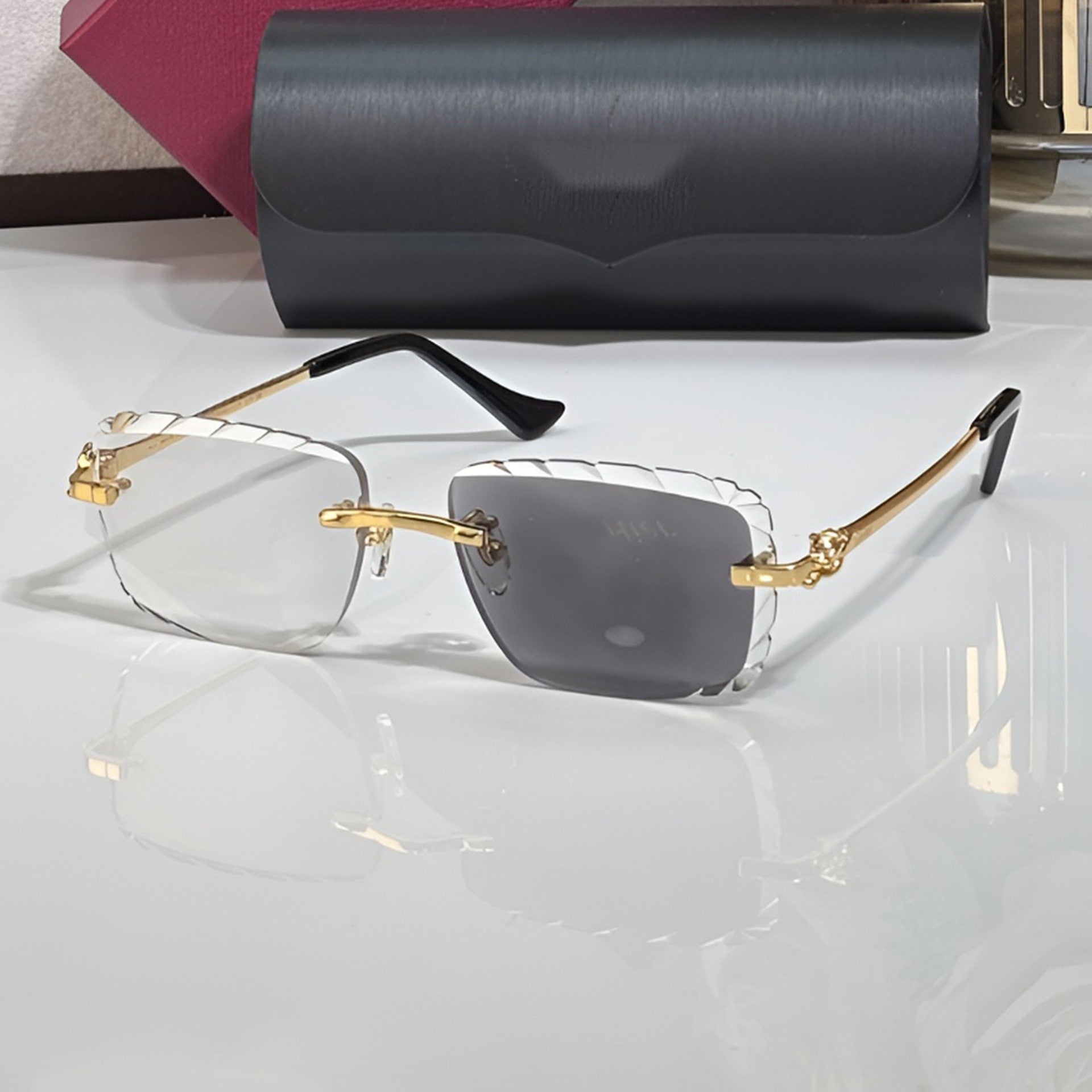 Diamond cut Big C Wires, transitional lenses, clear to grey, Cartier eyewear