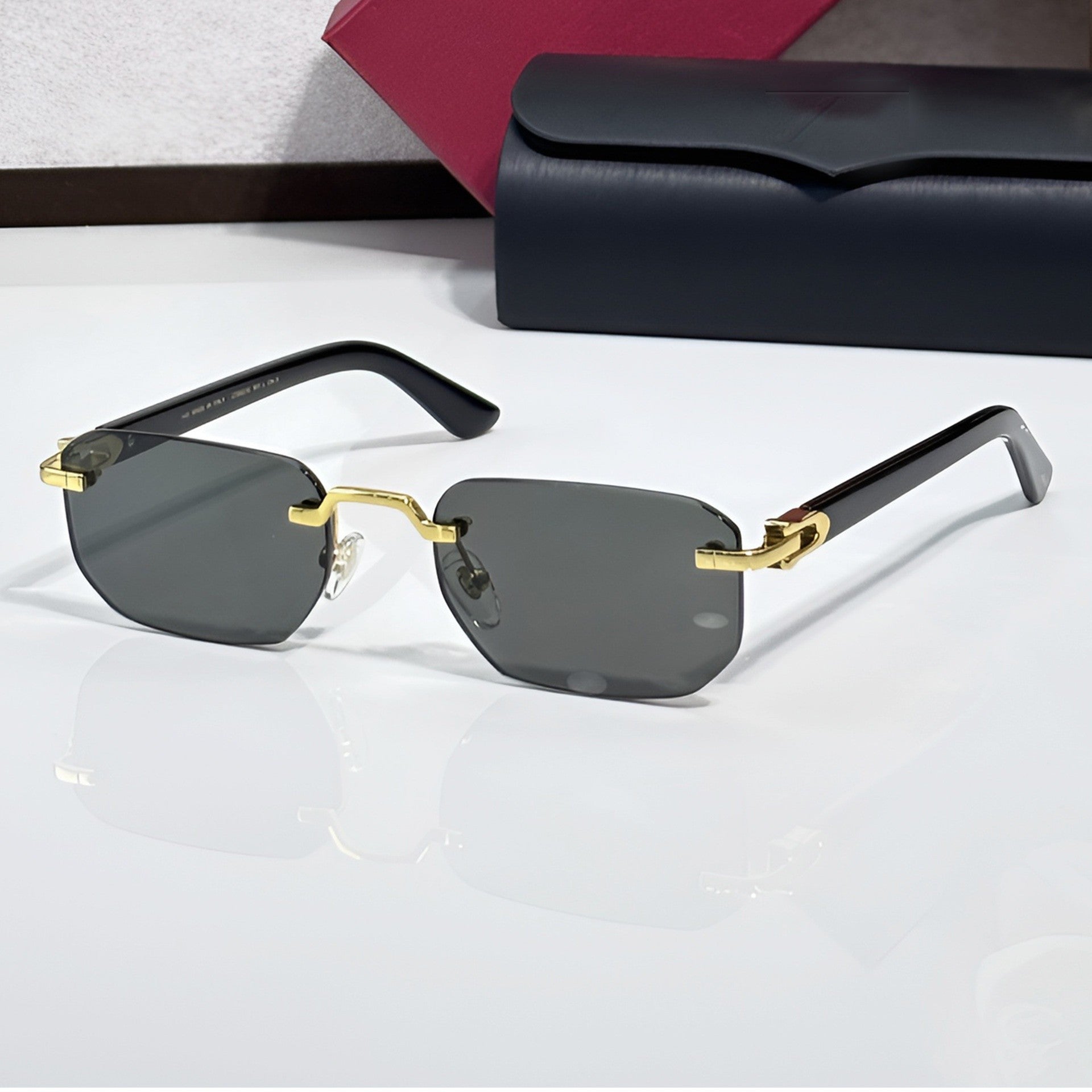 Rimless buffs Sunglasses, solid grey lenses, Cartier eyewear