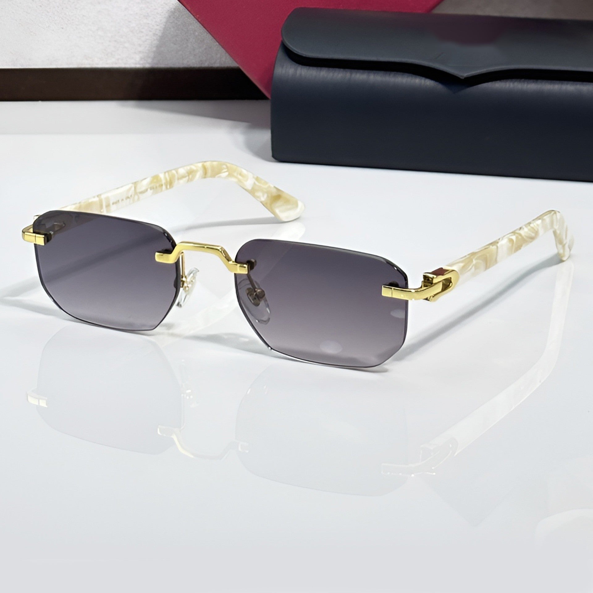 Rimless buffs Sunglasses, grey gradient lenses, Cartier eyewear