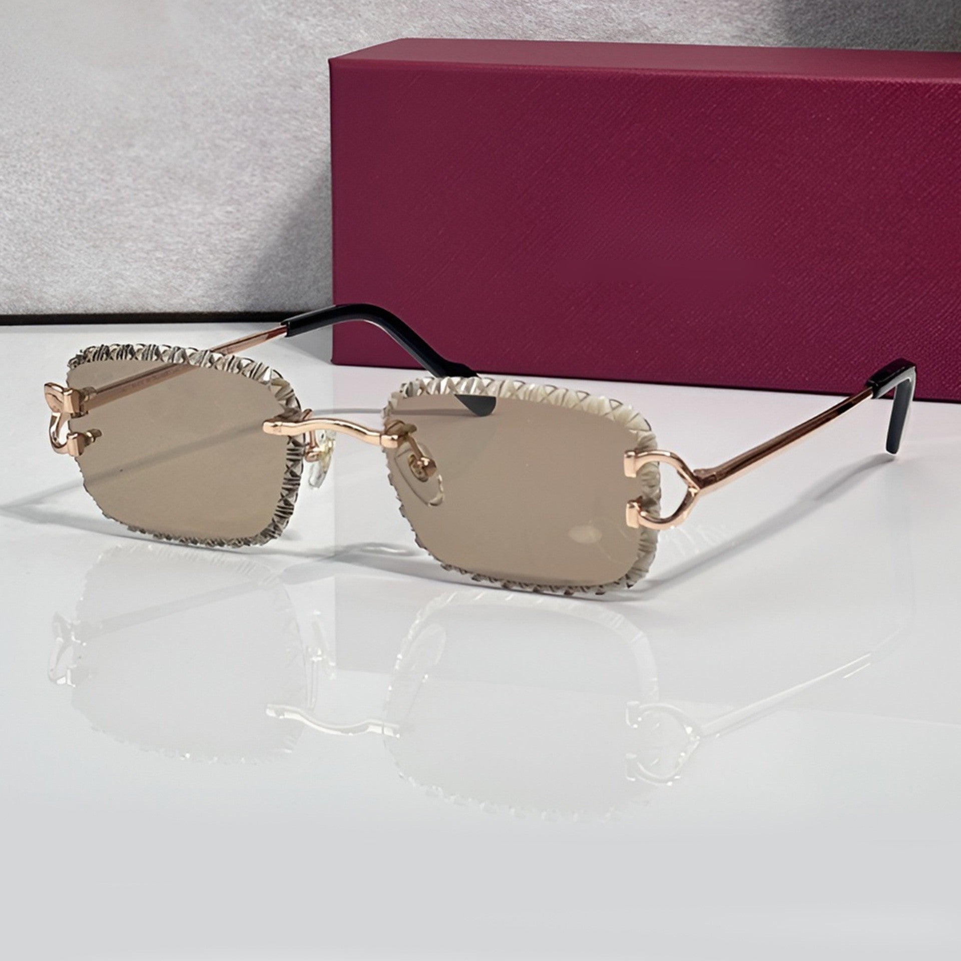 Iced out C wire glasses, brown gradient lenses, Cartier eyewear