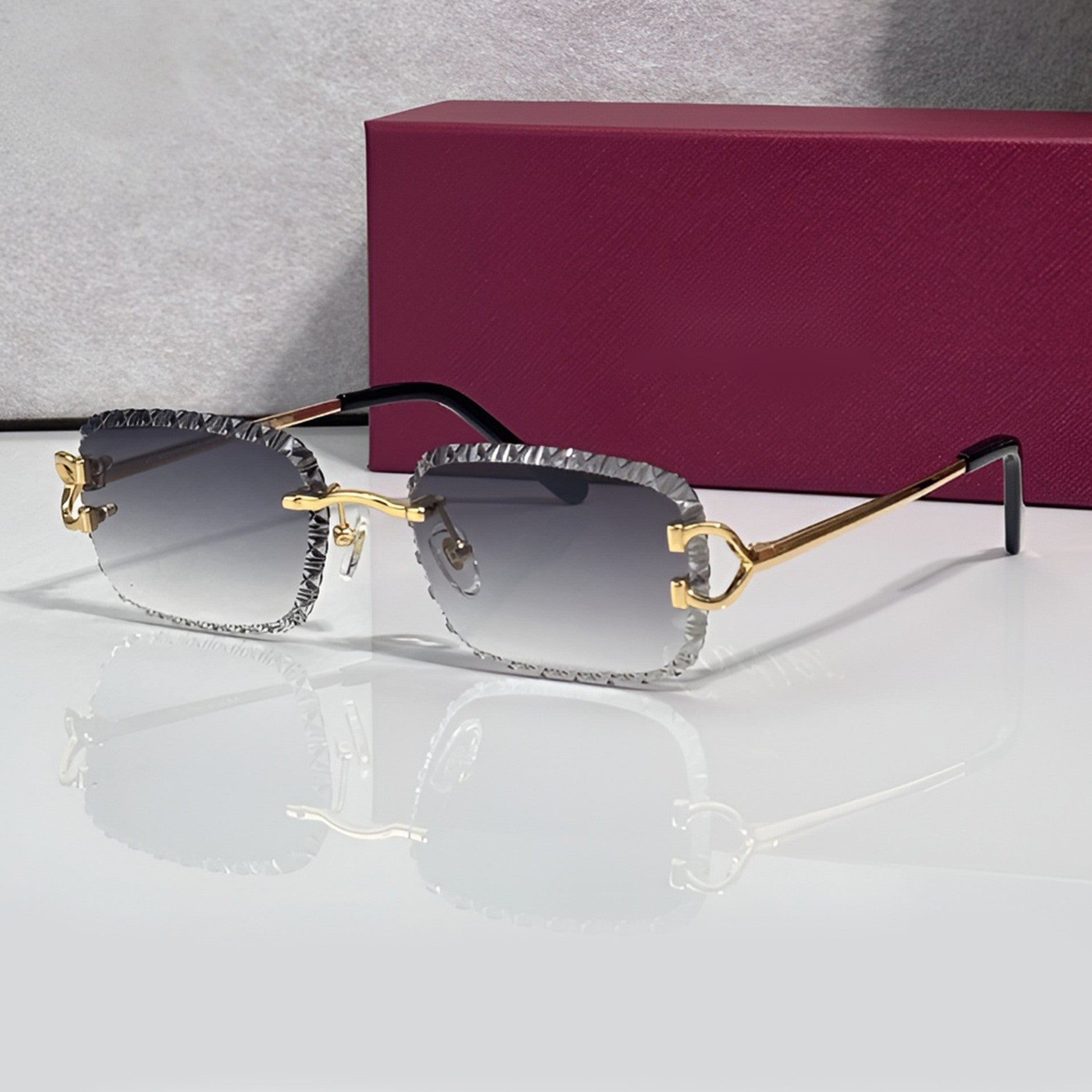 Iced out C wire glasses, grey gradient lenses, Cartier eyewear