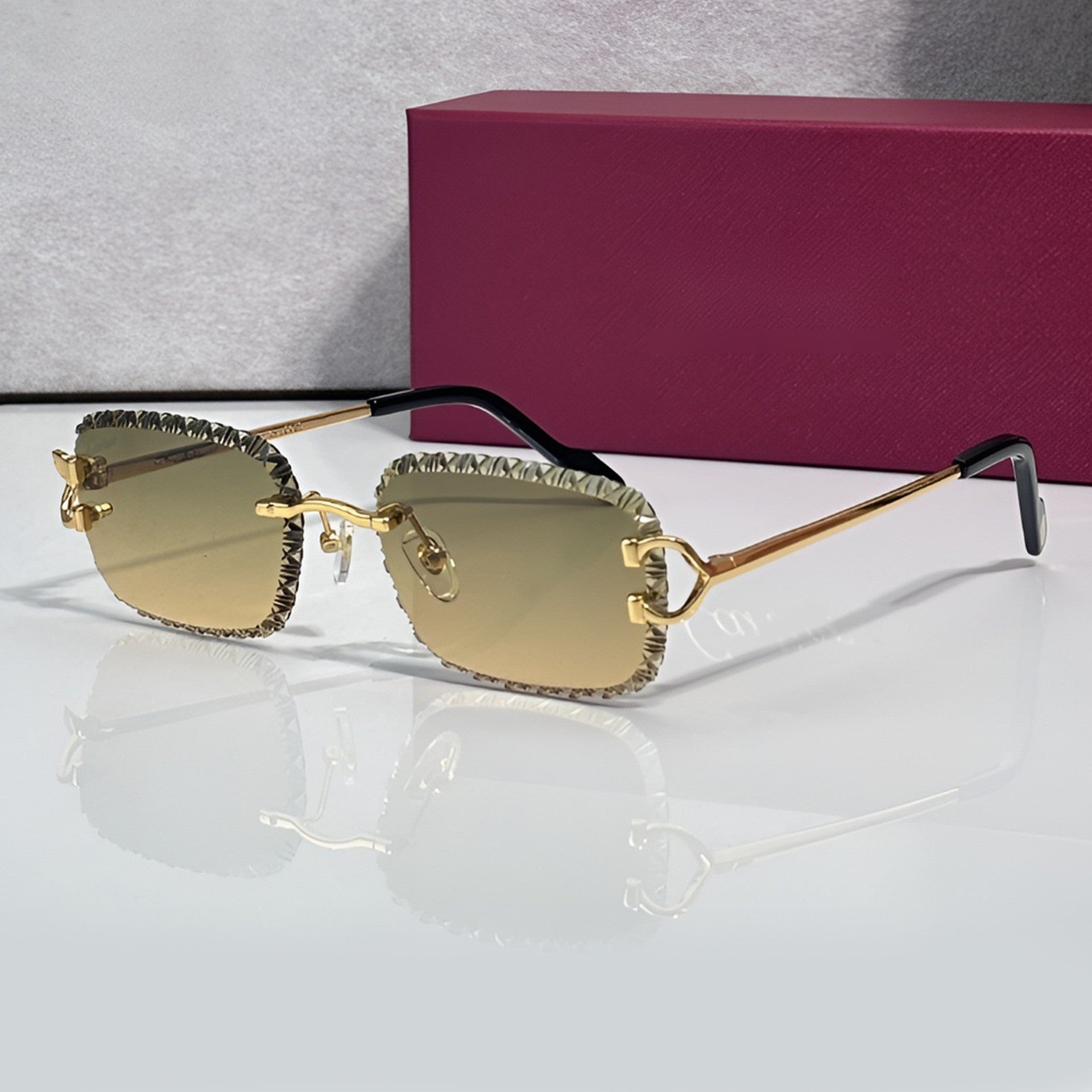 Iced out C wire glasses, yellow to green gradient lenses, Cartier eyewear