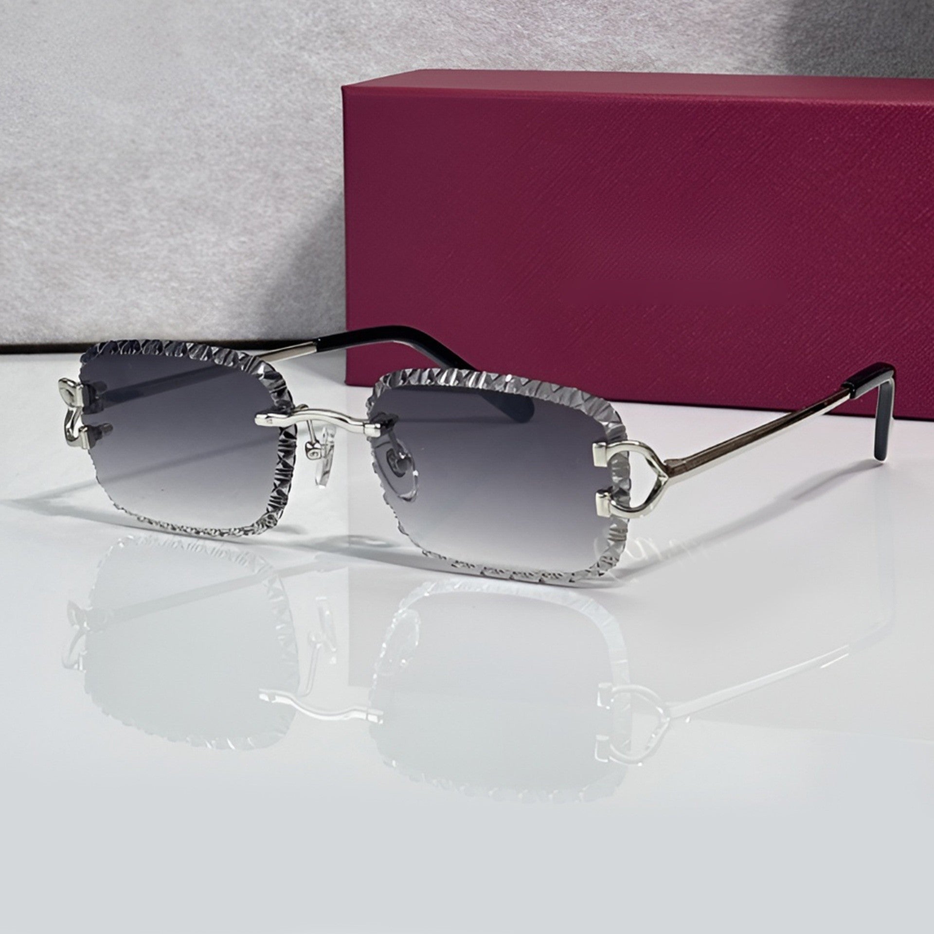 Iced out C wire glasses, grey gradient lenses, Cartier eyewear
