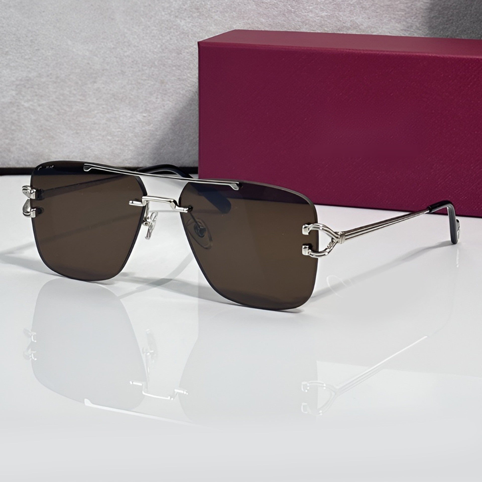 Double Bridge Sunglasses, solid brown lenses, Cartier eyewear