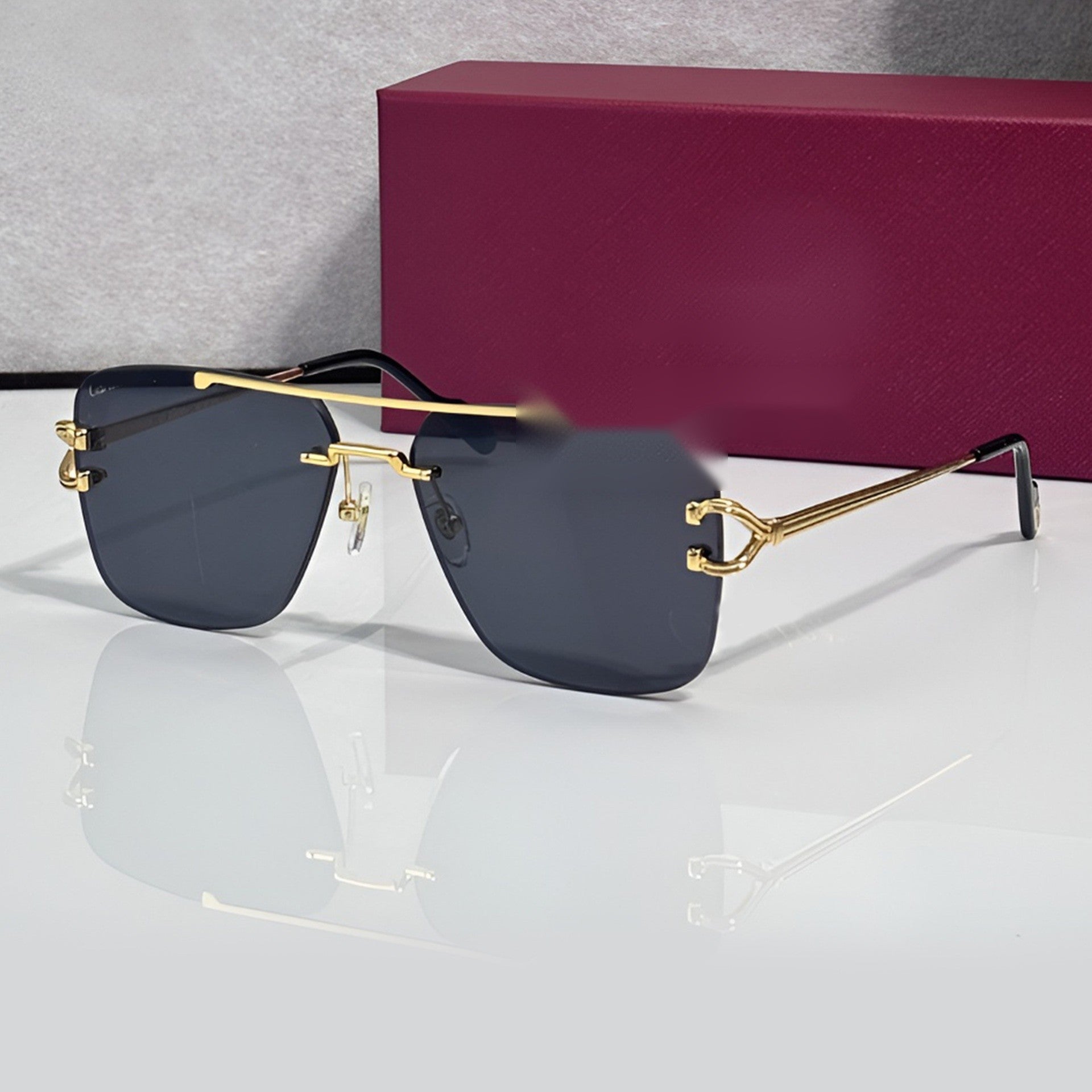 Double Bridge Sunglasses, solid dark grey lenses, Cartier eyewear