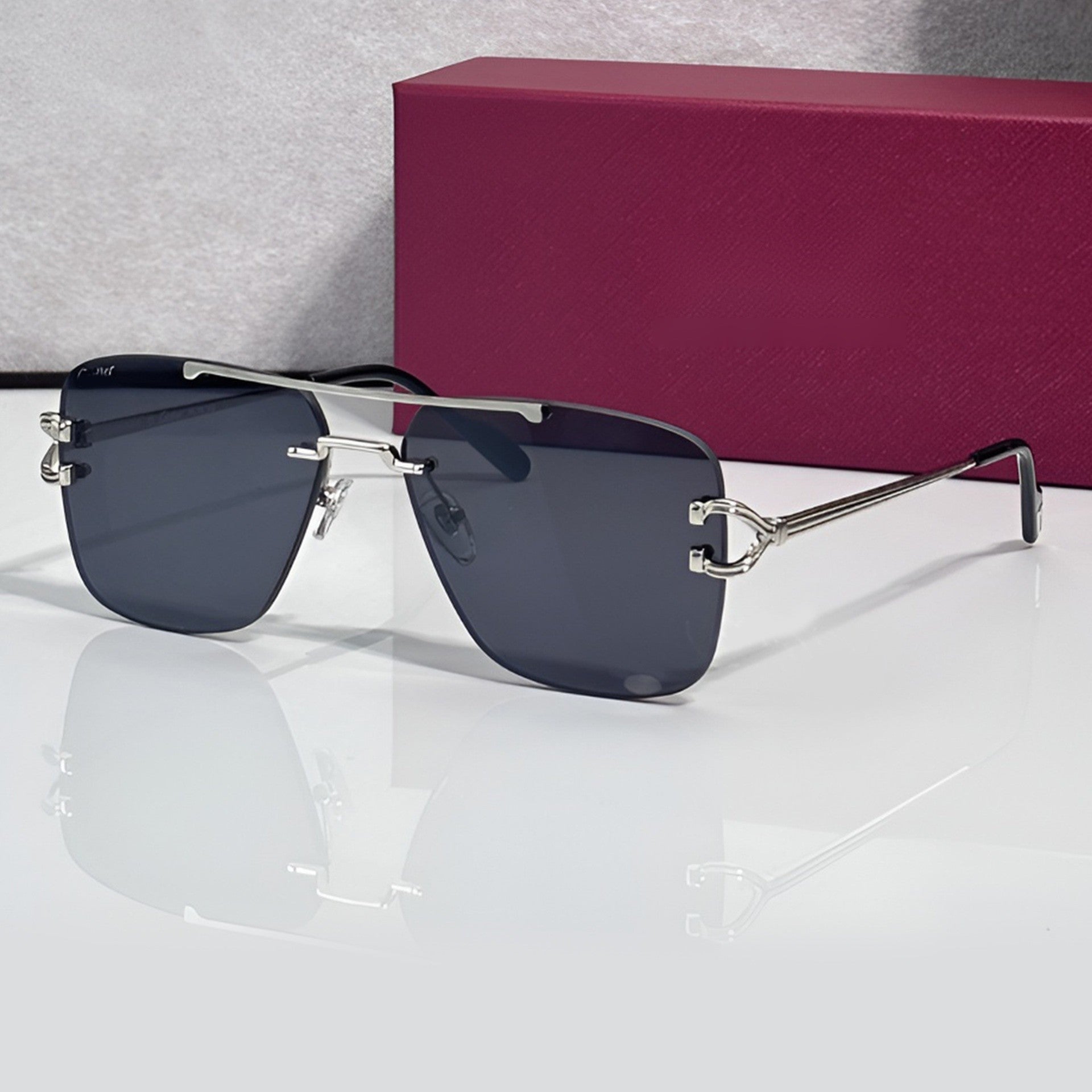 Double Bridge Sunglasses, solid dark blue lenses, Cartier eyewear