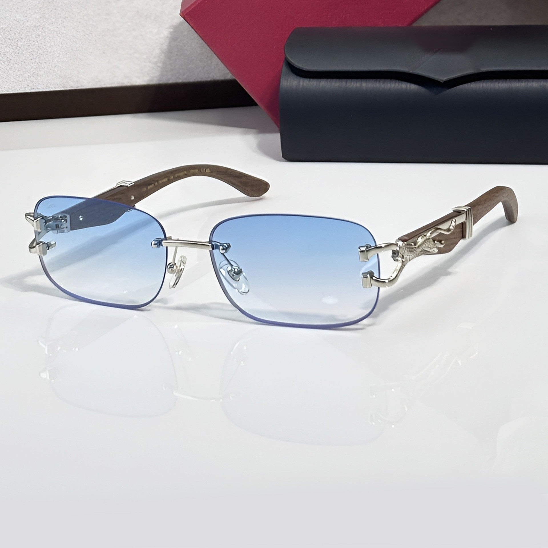 Panther Glasses, blue gradient lenses, Cartier eyewear